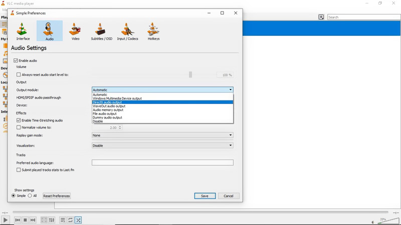 vlc audio settings